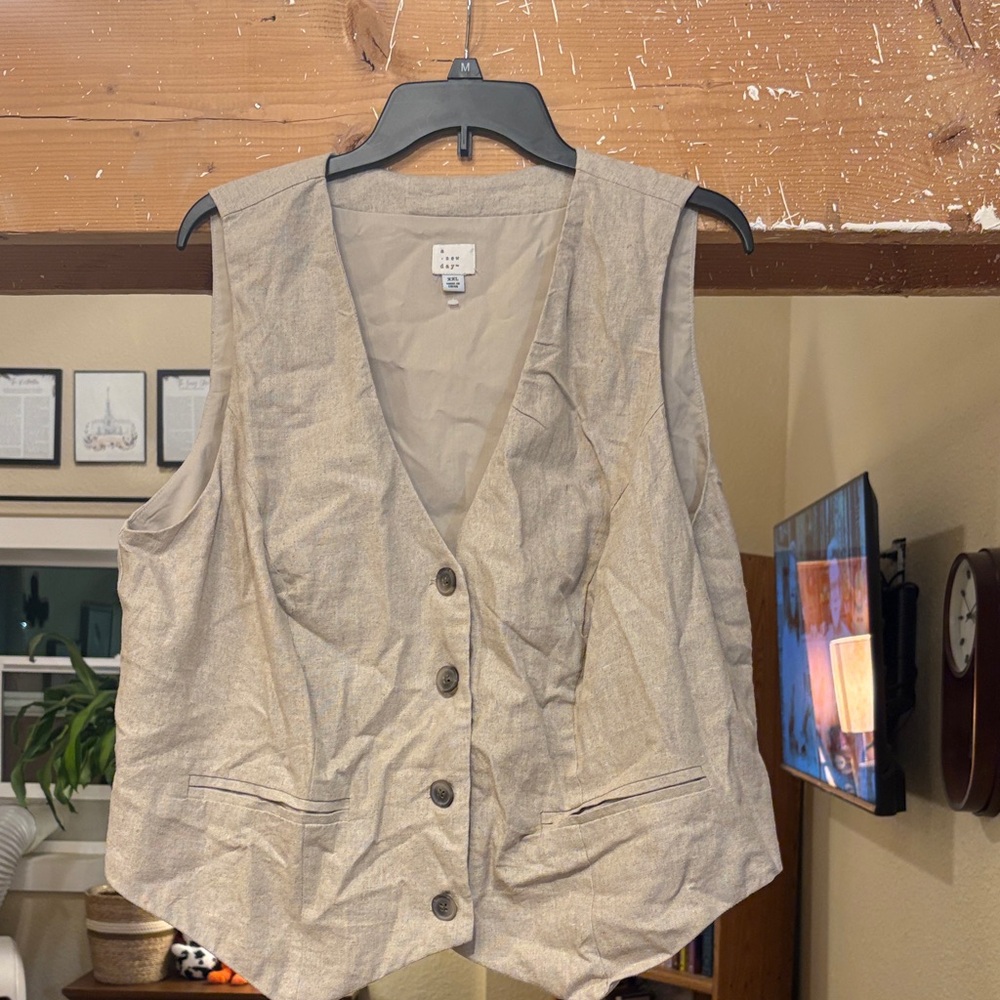 A New Day Beige Button-Down Tank Top